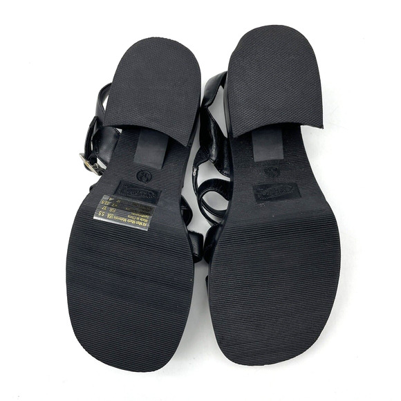 Vintage 90s Y2K Lower East Side Black Faux Leather Strappy Block Heel Sandal 5.5 - Picture 15 of 16